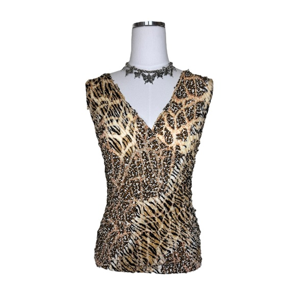 Y2K Zoey Beth Textured Animal Print V Neckline Tank Top Size Large - Picture 1 of 7